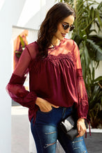 Load image into Gallery viewer, Tied Spliced Mesh Bubble Sleeve Blouse

