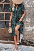 Load image into Gallery viewer, Printed Buttoned V-Neck Flutter Sleeve Dress
