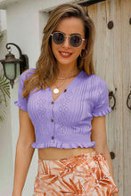 Load image into Gallery viewer, Buttoned Frill Hem Cropped Knit Top

