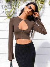 Load image into Gallery viewer, Lone Sleeve Cutout Zip Up Crop Top
