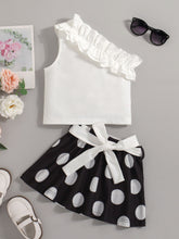 Load image into Gallery viewer, Girls Ruffled Top and Polka Dot Skirt Set
