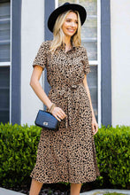Load image into Gallery viewer, Animal Print Short Sleeve Belted Dress
