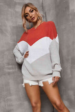 Load image into Gallery viewer, Color Block Round Neck Rib-Knit Sweater
