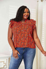 Load image into Gallery viewer, Double Take Floral Flutter Sleeve Notched Neck Blouse
