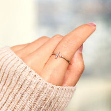 Load image into Gallery viewer, T Shape Inlaid Zircon 925 Sterling Silver Open Ring
