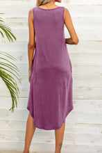 Load image into Gallery viewer, Buttoned V-Neck Curved Hem Sleeveless Dress
