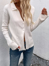 Load image into Gallery viewer, Buttoned Rib-Knit Collared Cardigan
