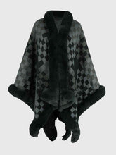 Load image into Gallery viewer, Checkered Faux Fur Trim Poncho
