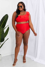 Load image into Gallery viewer, Marina West Swim Seaside Romance Ruffle One-Shoulder Bikini in Red
