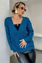 Load image into Gallery viewer, Double Take Surplice Neck Dropped Shoulder Sweater
