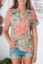 Load image into Gallery viewer, Floral Notched Neck Short Sleeve Top
