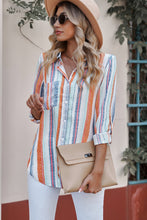 Load image into Gallery viewer, Striped Button-Up Curved Hem Shirt with Breast Pocket

