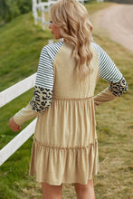 Load image into Gallery viewer, Mixed Print Frill Trim  Long Sleeve Dress
