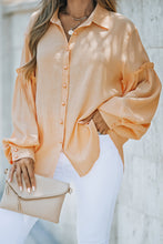 Load image into Gallery viewer, Button Front Bubble Sleeve Frill Trim Blouse
