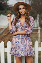 Load image into Gallery viewer, Printed Frill Trim Plunge Tied Open Back Dress

