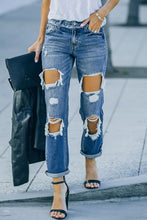 Load image into Gallery viewer, Distressed Frayed Trim Straight Leg Jeans
