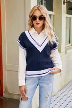 Load image into Gallery viewer, Contrast V-Neck Cap Sleeve Sweater Vest
