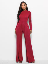 Load image into Gallery viewer, Long Sleeve Mock Neck Wide Leg Jumpsuit
