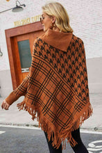 Load image into Gallery viewer, Houndstooth Turtleneck Fringe Hem Poncho
