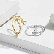 Load image into Gallery viewer, Zircon 925 Sterling Silver Double Cross Bypass Ring
