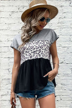 Load image into Gallery viewer, Leopard Color Block Babydoll Tee Shirt
