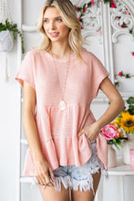 Load image into Gallery viewer, Waffle-Knit Buttoned Ruffle Hem Top
