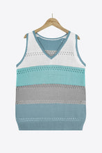 Load image into Gallery viewer, Striped Openwork V-Neck Knit Tank
