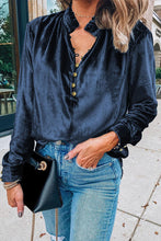 Load image into Gallery viewer, Notched Neck Buttoned Long Sleeve Velvet Blouse
