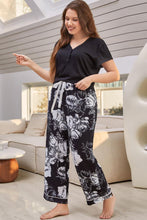 Load image into Gallery viewer, Full Size V-Neck Top and Floral Pants Lounge Set
