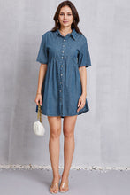 Load image into Gallery viewer, Button Up Collared Neck Tiered Denim Dress
