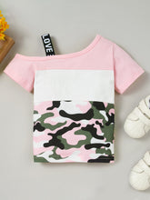 Load image into Gallery viewer, Girls Color Block Printed Cold-Shoulder Tee and Joggers Set
