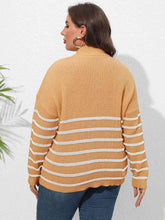 Load image into Gallery viewer, Plus Size Zip-Up Striped Sweater
