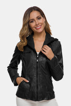 Load image into Gallery viewer, Zipper Front Hooded PU Leather Jacket
