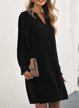 Load image into Gallery viewer, Long Puff Sleeve Notched Neck Dress
