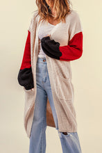 Load image into Gallery viewer, Color Block Rib-Knit Longline Cardigan with Front Pockets
