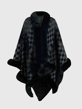 Load image into Gallery viewer, Checkered Faux Fur Trim Poncho
