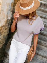Load image into Gallery viewer, Contrast Round Neck Short Sleeve Knit Top
