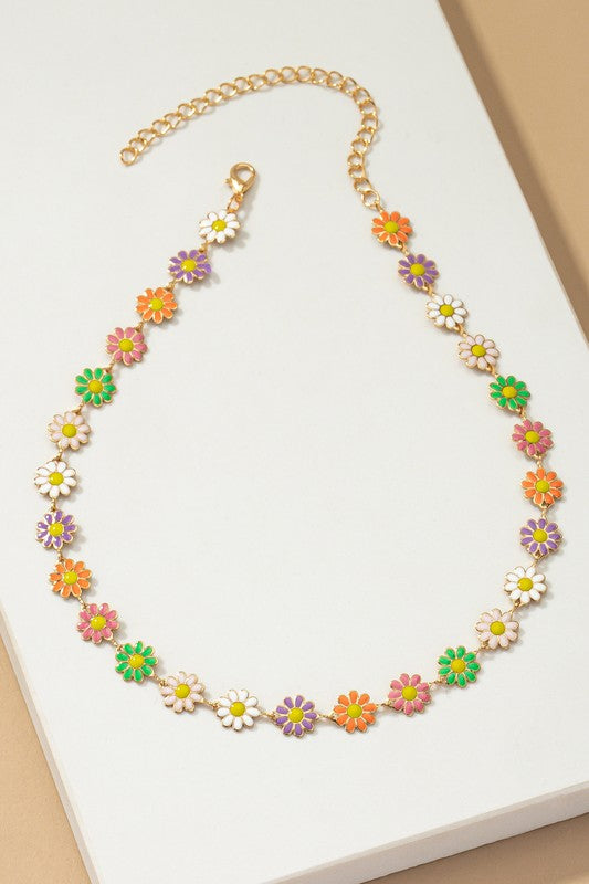 Multi color flower choker necklace