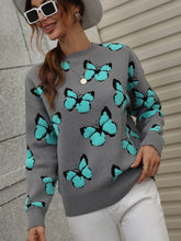 Load image into Gallery viewer, Butterfly Dropped Shoulder Crewneck Sweater
