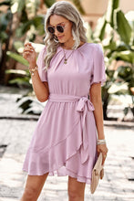 Load image into Gallery viewer, Round Neck Flutter Sleeve Belted Dress
