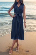 Load image into Gallery viewer, Tied Surplice Sleeveless Pleated Dress
