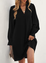 Load image into Gallery viewer, Long Puff Sleeve Notched Neck Dress
