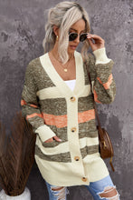 Load image into Gallery viewer, Striped Button Down Longline Cardigan with Pockets
