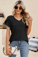Load image into Gallery viewer, Eyelet V-Neck Petal Sleeve T-Shirt
