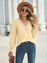 Load image into Gallery viewer, V-Neck Eyelet Flounce Sleeve Blouse
