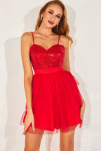 Load image into Gallery viewer, Sequined Spaghetti Strap Layered Mini Tulle Dress
