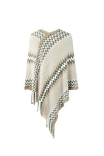 Load image into Gallery viewer, Fringe Hem Striped Cape Sleeve Poncho
