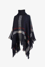 Load image into Gallery viewer, Plaid Turtleneck Raw Hem Poncho
