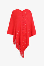 Load image into Gallery viewer, Pearl Trim Fringe Hem Poncho
