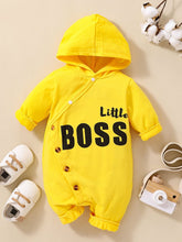 Load image into Gallery viewer, Baby LITTLE BOSS Graphic Hooded Jumpsuit
